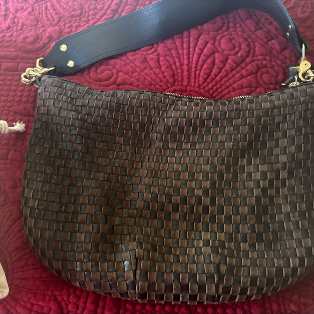 Clare V Dark Brown Woven Shoulder Bag